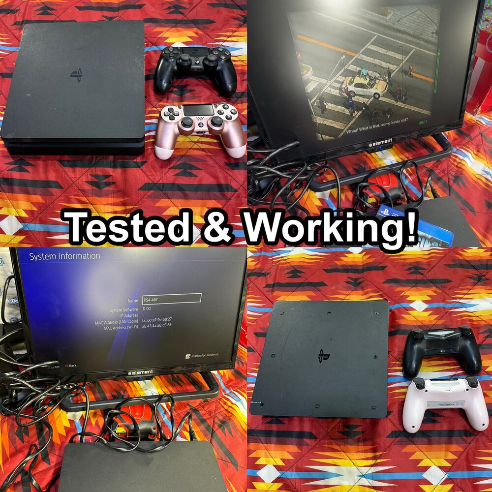 PlayStation 4 Slim CUH-2015A 500GB Home Gaming System W/ 2 Controllers TESTED